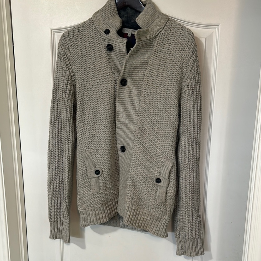Ted Baker Gray Ribbed Knit Cardigan